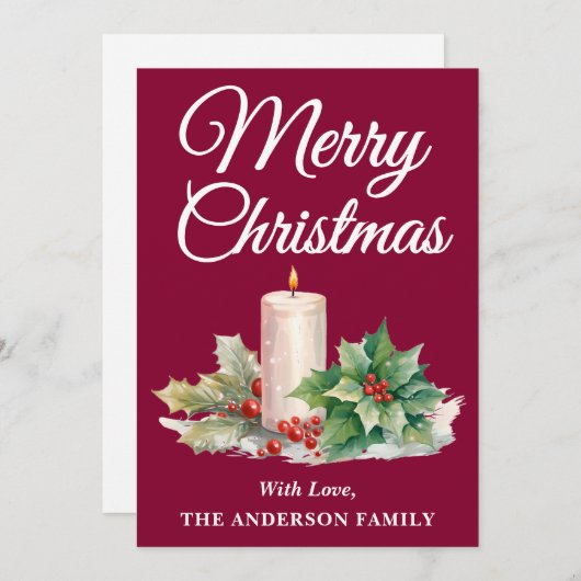 ミニマリスト脚本メリークリスマスブルゴーニュ シーズンカード (正面/裏面)