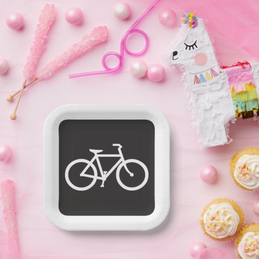 ミニマリスト自転車の黒と白のバイクシンボル ペーパープレート (パーティー)