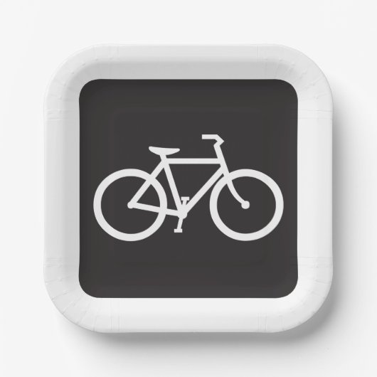 ミニマリスト自転車の黒と白のバイクシンボル ペーパープレート (正面)