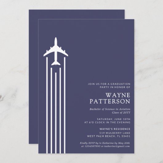 ミニマリスト航空フライトスクールパイロット卒業 招待状 (正面/裏面)