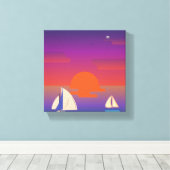 ミニマリスト船ウォールアート – オレンジ、ほこりっぽいブルー&ビー キャンバスプリント (インサイチュ (ウッドフロア))