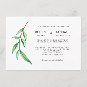 ミニマリスト葉グリーンモダン結婚式招待状 招待状