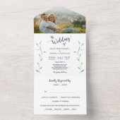 ミニマリスト葉グリー写真テンプレート結婚ズ オールインワン招待状 (内側)