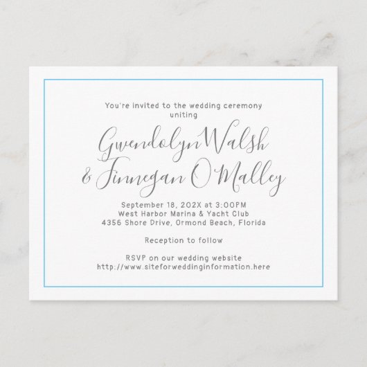 ミニマリスト葉書結婚式招待状オンラインRSVP ポストカード (正面)