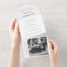 ミニマリスト葬儀メモリアルフォトキープセイクエレガント オールインワン招待状