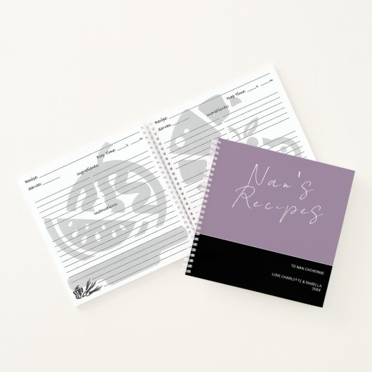 ミニマリスト薄紫色ブラックギフトレシピクックブック ノートブック (内部)