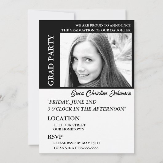 ミニマリスト誌カバー卒業招待状 招待状 (裏面)