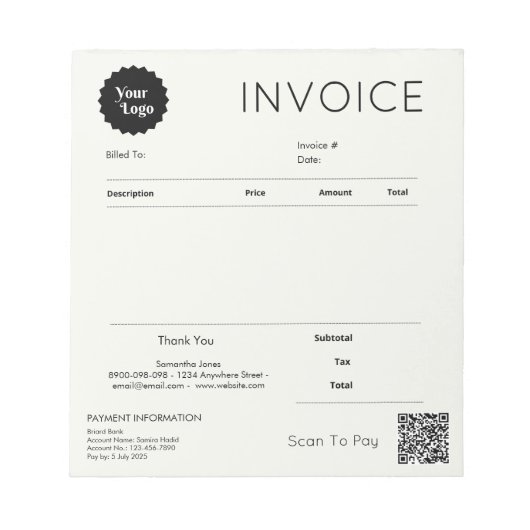 ミニマリスト請求書販売受領小規模企業 ノートパッド (正面)