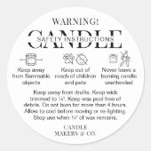 ミニマリスト警告キャンドルのラベルモダン白黒 ラウンドシール (正面)