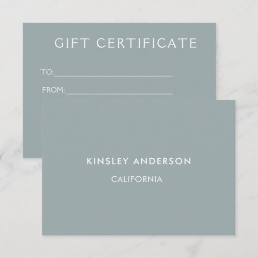 ミニマリスト豪華ダスティブルーギフト証明書 (正面/裏面)
