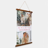 ミニマリスト赤いスクリプト3枚の写真コラージュ家族 吊り下げ型タペストリー (傾斜あり)