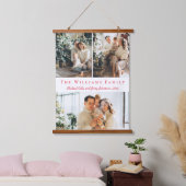 ミニマリスト赤いスクリプト3枚の写真コラージュ家族 吊り下げ型タペストリー (寝室)