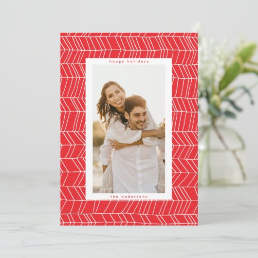 ミニマリスト赤いホワイトクリスマスキャンディケー縁どン シーズンカード (スタンド正面)