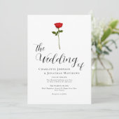 ミニマリスト赤いローズエレガントスクリプトQRコード 招待状 (スタンド正面)