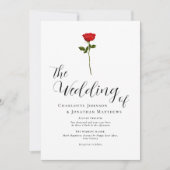 ミニマリスト赤いローズエレガント脚本 招待状 (正面)