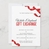 ミニマリスト赤い弓ホワイトエレファントギフト交換 招待状 (正面)