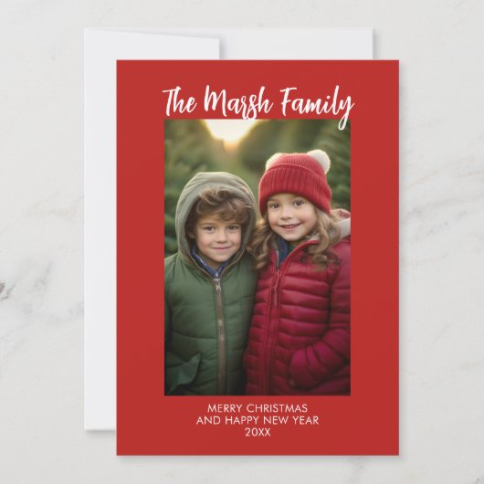 ミニマリスト赤い白の家族の手書きクリスマス シーズンカード (正面)
