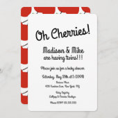 ミニマリスト赤さくらんぼツインズベビーシャワー 招待状 (正面/裏面)