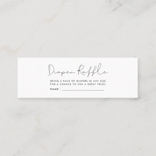 ミニマリスト赤ちゃんシャワーおむつラッフルチケット スキニー名刺 (正面)