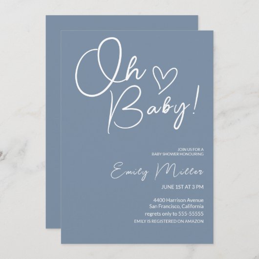 ミニマリスト赤ちゃんシャワーニュートラル 招待状 (正面/裏面)