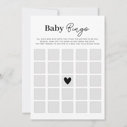 ミニマリスト赤ちゃんシャワービンゴゲームカード 招待状 (正面)