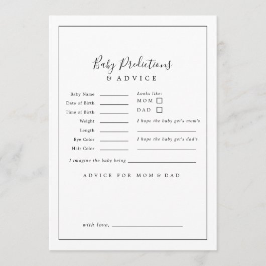 ミニマリスト赤ちゃんシャワーベビーの予測と アドバイスカード (正面)