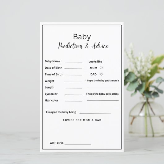 ミニマリスト赤ちゃんシャワーベビー予測とアドバイス (スタンド正面)