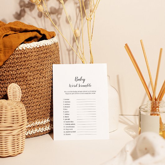 ミニマリスト赤ちゃんシャワーベビー単語スクランブルゲーム チラシ