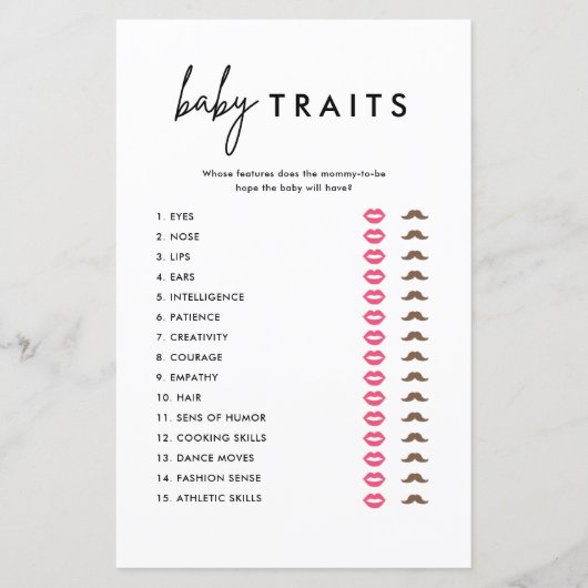ミニマリスト赤ちゃんシャワーベビー特徴ゲームカード (正面)