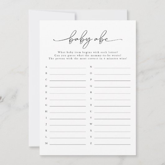 ミニマリスト赤ちゃんシャワーベビーABCゲームカード 招待状 (正面)
