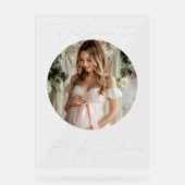 ミニマリスト赤ちゃんシャワー丸い写真へようこそ アクリルサイン (正面)