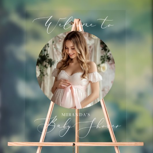 ミニマリスト赤ちゃんシャワー丸い写真へようこそ アクリルサイン (ニュートラル)