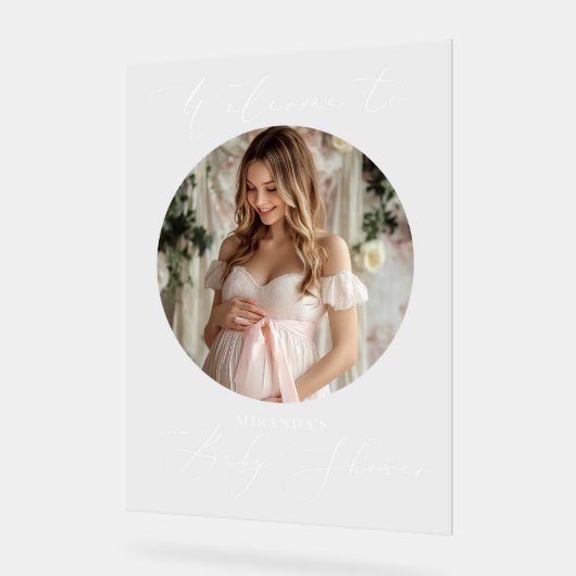 ミニマリスト赤ちゃんシャワー丸い写真へようこそ アクリルサイン (傾斜)