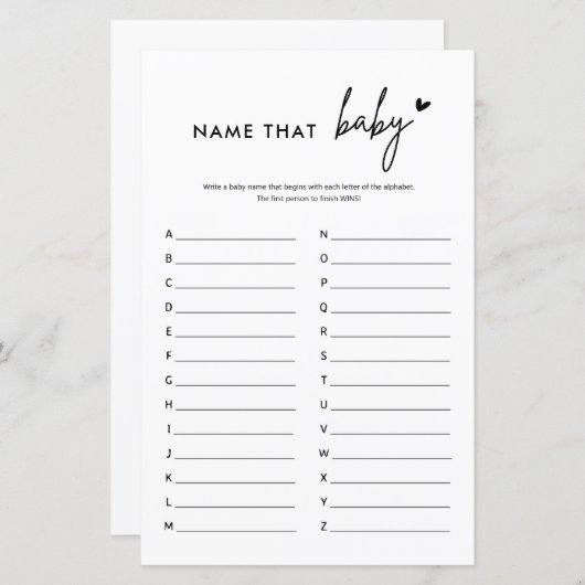 ミニマリスト赤ちゃんシャワー名そのベビーゲーム (正面/裏面)