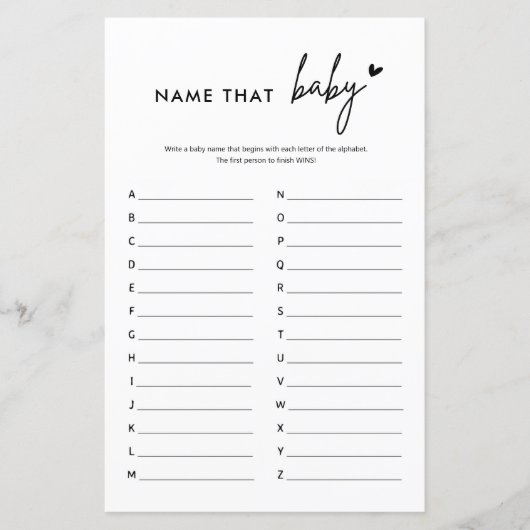ミニマリスト赤ちゃんシャワー名そのベビーゲーム (正面)