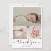 ミニマリスト赤ちゃんシャワー3写真コラージュありがとう サンキューカード (正面)