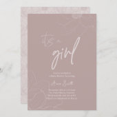 ミニマリスト赤ちゃんシャワー、ほこりっぽいバラベビーガール 招待状 (正面/裏面)