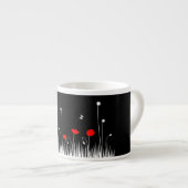 ミニマリスト赤と白のケシの牧草地はっきりした エスプレッソカップ (正面右)