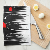 ミニマリスト赤と白のケシの牧草地はっきりした キッチンタオル (四つ折り)