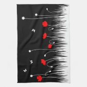 ミニマリスト赤と白のケシの牧草地はっきりした キッチンタオル (縦)