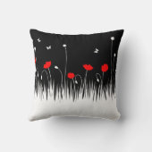 ミニマリスト赤と白のケシの牧草地はっきりした クッション (裏面)