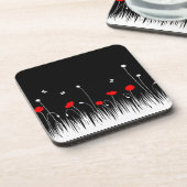 ミニマリスト赤と白のケシの牧草地はっきりした コースター (左側)