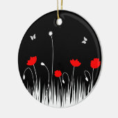 ミニマリスト赤と白のケシの牧草地はっきりした セラミックオーナメント (左)