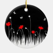 ミニマリスト赤と白のケシの牧草地はっきりした セラミックオーナメント (裏面)