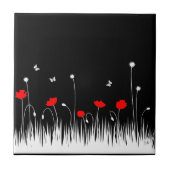 ミニマリスト赤と白のケシの牧草地はっきりした タイル (正面)