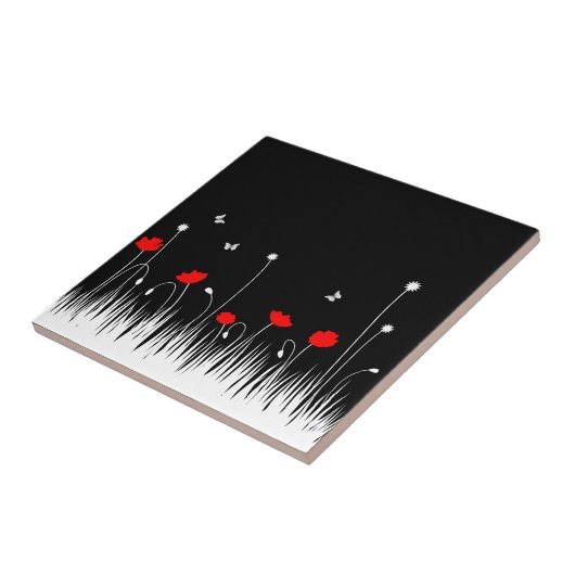 ミニマリスト赤と白のケシの牧草地はっきりした タイル (側面)