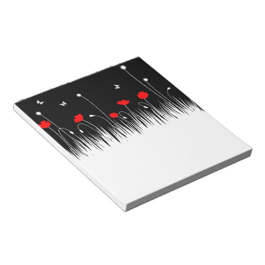 ミニマリスト赤と白のケシの牧草地はっきりした ノートパッド (アングル)