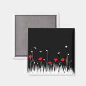 ミニマリスト赤と白のケシの牧草地はっきりした マグネット (正面/裏面)