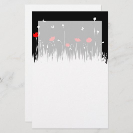 ミニマリスト赤と白のケシの牧草地はっきりした 便箋 (正面/裏面)