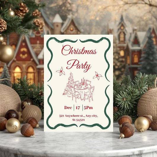 ミニマリスト赤と緑のクリスマスパーティー 招待状